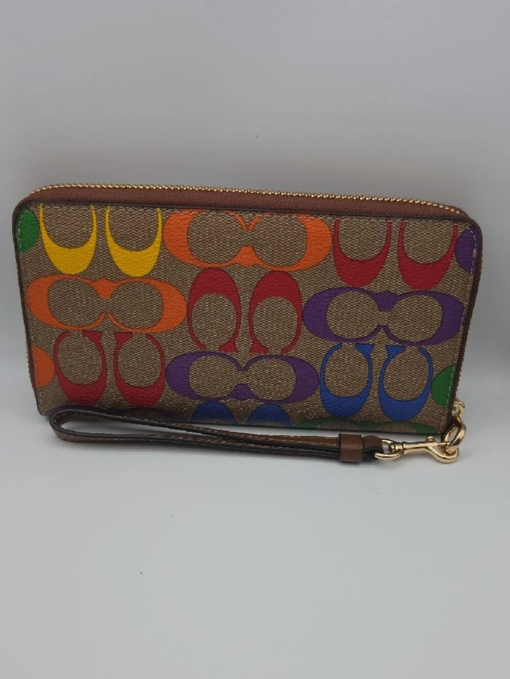 Coach Pride Brown Rainbow Signature Mono Zip Long Wallet/Wristlet (EUC)✨️🌈✨️